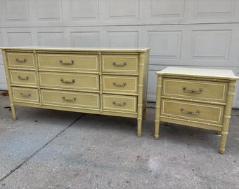 SOLD  | Customizable Henry Link Bali Hai Faux Bamboo Dresser & Nightstand Set