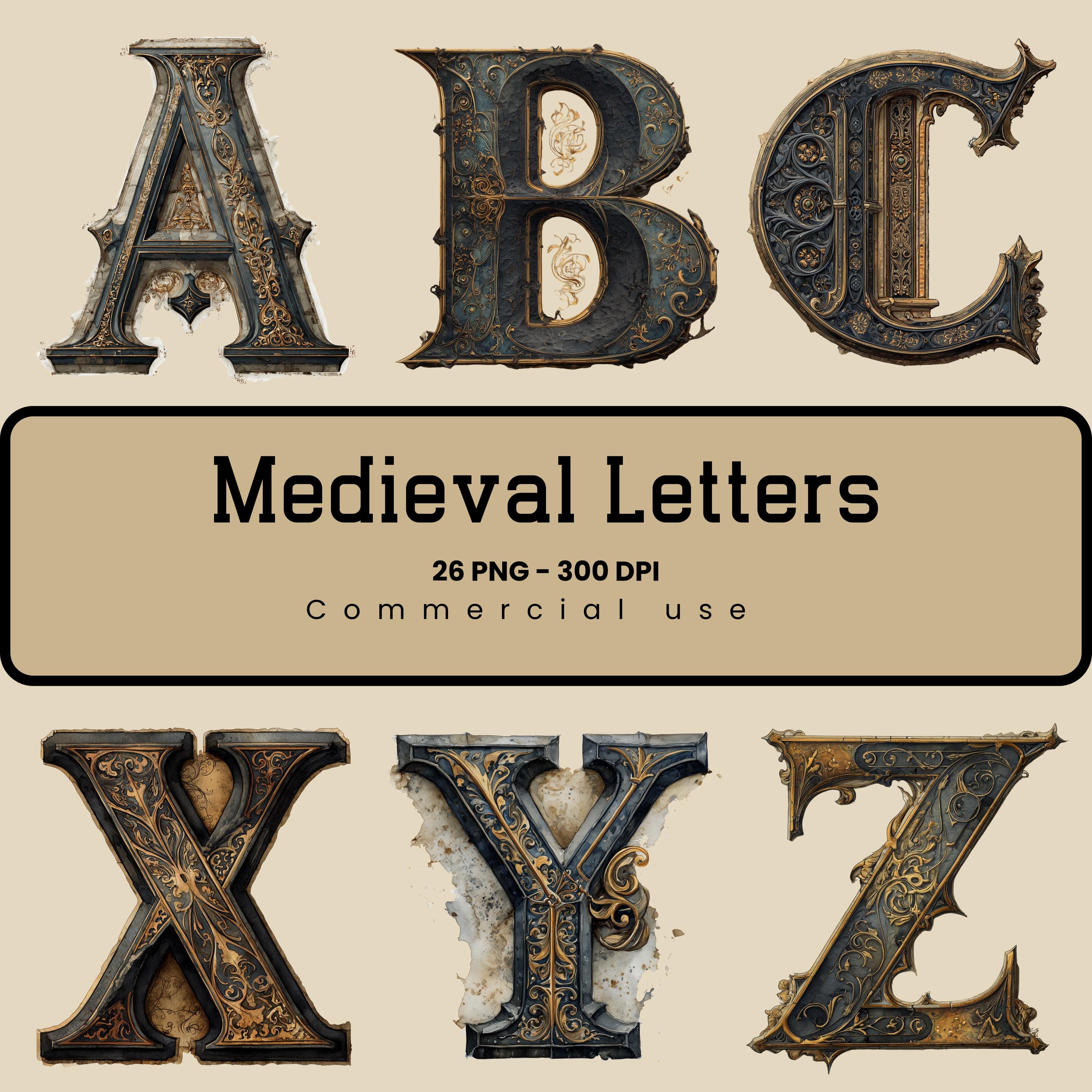 中世のアルファベット、装飾文字、写本芸術、中世のフォント、A-Z文字