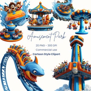 Attraction Clipart | Amusement Park Clipart | Rollercoaster PNG | Fair Clipart | Rollercoaster Prints | Carousel Clipart | Digital Download