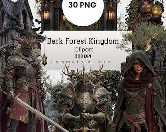 Dark Forest Kingdom Clipart, Enchanted Forest ,  Fairytale Creatures PNG for Crafters, POD, Commercial Use, Digital Download