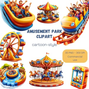 Amusement Park Clipart | Attraction Clipart | Carousel Clipart | Rollercoaster PNG | Festival Clipart | Ride Clipart | Cartoon-Style Clipart