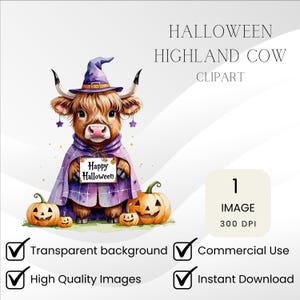 Clipart Vache Highland Halloween PNG | Jolie vache d'Halloween | Vache effrayante des Highlands | Joyeux Halloween PNG | Clipart unique | Téléchargement numérique