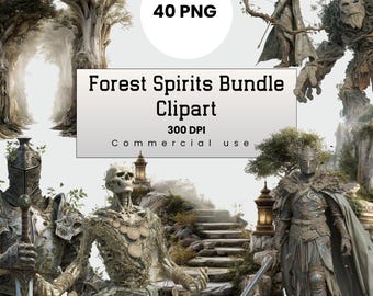 Enchanted Forest Clipart Bundle, Forest Spirits, Fantasy Creatures, Mystic Woodland PNG for Crafters, POD, Commercial Use, Digital Download
