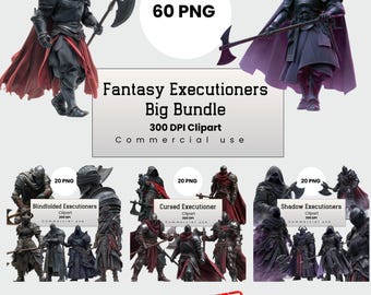 Executioner Clipart Big Bundle, Dark Fantasy Warrior, Fantasy Knights PNG for Crafters, POD, Commercial Use, Digital Download