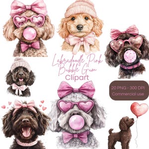 Imágenes prediseñadas de Labradoodle / Burbuja soplando PNG / Chicle rosa PNG / Imágenes prediseñadas de Goldendoodle / Mamá doodle de moda / Regalo para mamá de perro / Doodle coqueto