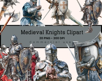 Medieval Knights Clipart, Castlecore Fantasy Scrapbook for POD, Knightcore PNG, Commercial use, Digital Download