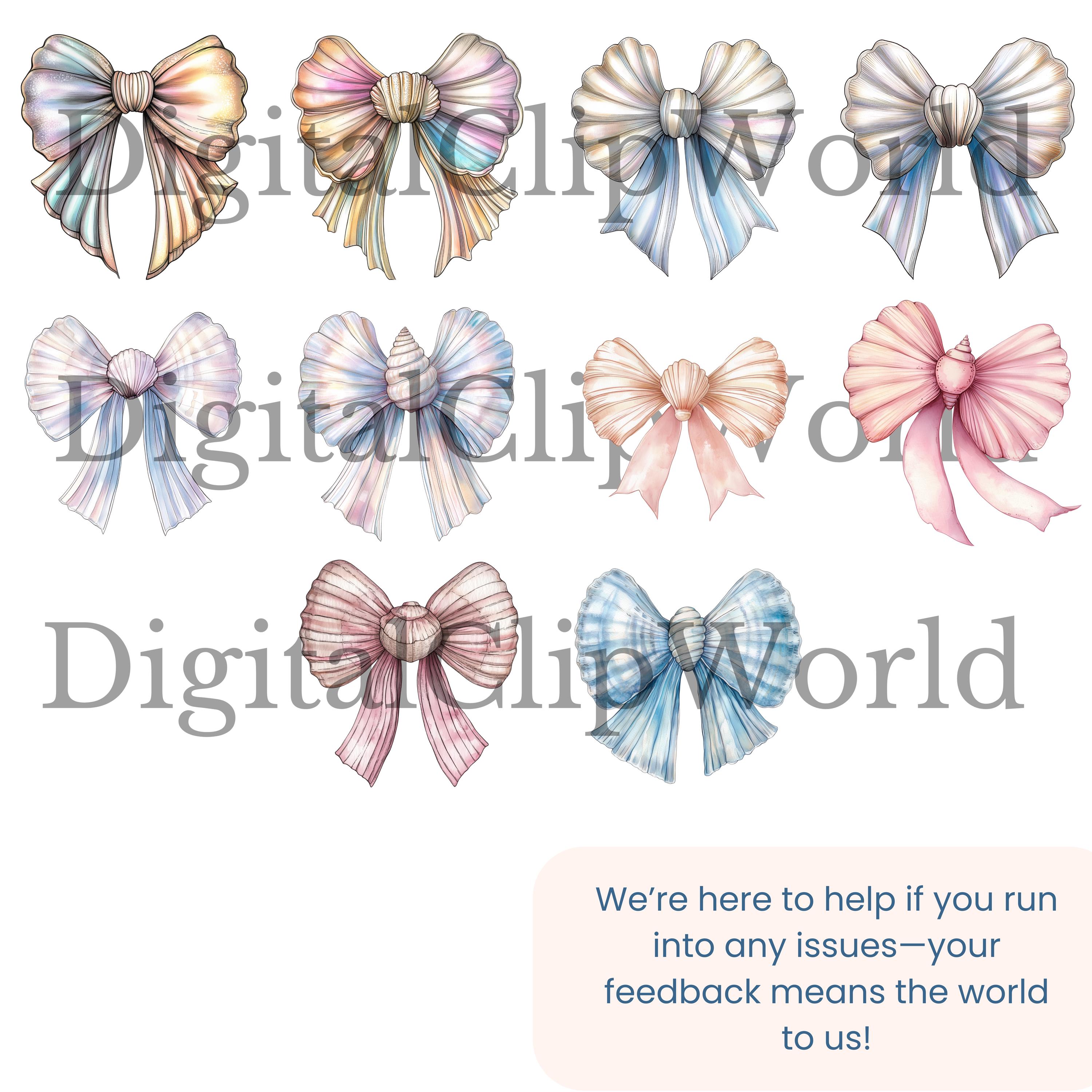 Seashell Bow PNG Bundle | Coastal Girly Ocean Print | Coastal Coquette ...