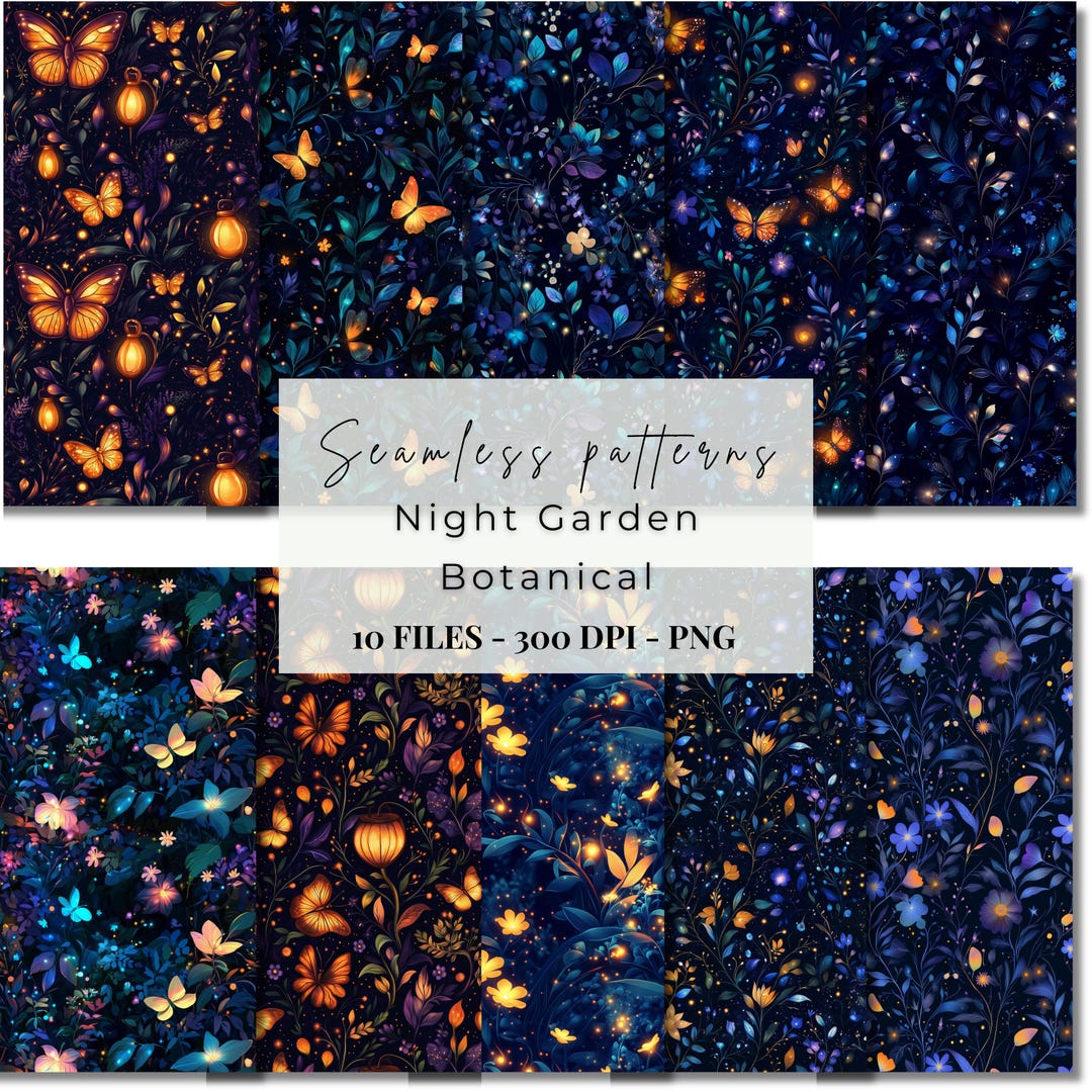 Night Garden Seamless Pattern | Moon Moth Design | Cottage Core Dark ...