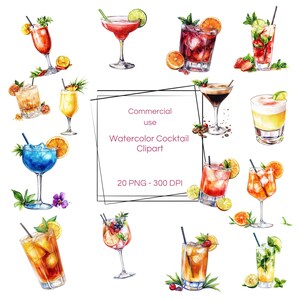 Aquarell Cocktail Clipart | Cocktail PNG Clipart | Cocktail-Party Clipart | Bunter Cocktail | Signature Cocktail | Cocktail-Speisekarte-Schild