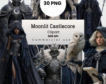 Moonlit Castlecore Clipart, Dark Academia, Celestial Medieval PNG for Crafters, POD, Commercial Use, Digital Download