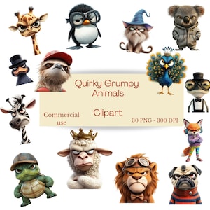 Grumpy animal clipart | Animated Pet Design | Quirky animals | Grumpy animals PNG | Angry Pets Printable | Grumpy Clipart | Animated Clipart