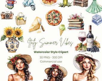 Watercolor Italy Clipart | Italian Summer Graphics | Italian Aesthetics | Italian Clipart | Italy PNG | Digital Download | Commercial Use
