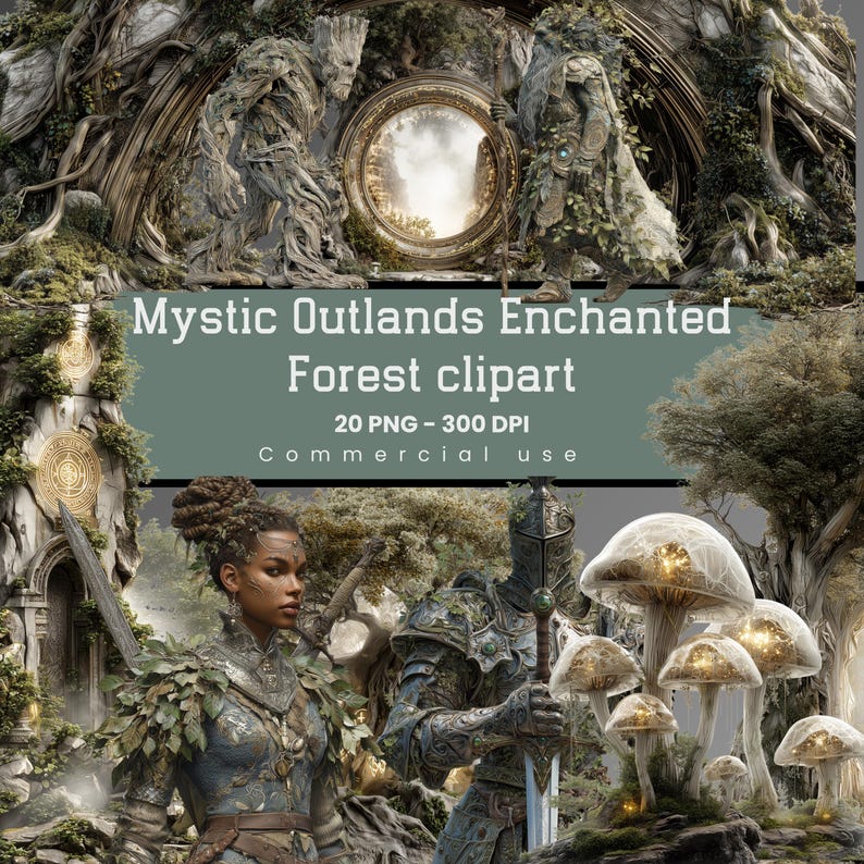 Enchanted Forest Clipart, Fantasy Medieval, Mystic Woodland for POD and ...