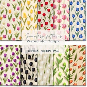 Tulips Pattern | Watercolor Tulip | Tulips Digital Paper | Tulip Graphics | Tulips Clipart | Spring Pattern | Floralful Pattern | Background