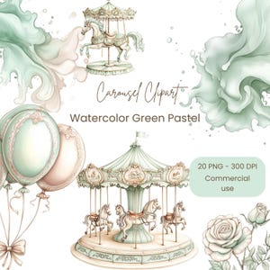 Clipart acquerello carosello / Clipart carosello cavalli / Clipart pony / Carosello pony / Clipart carnevale / Clipart babyshower / PNG carosello
