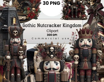 Gothic Nutcracker Clipart, Dark Christmas , Spooky Holiday Png, Xmas Fantasy PNG for Crafters, POD, Commercial Use, Digital Download