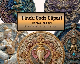 Hindu Gods Clipart, Indian Deities PNG, Mythological Journals and Mystical Art, Commercial Use, Digital Download