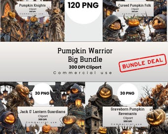 Mega Pumpkin Character Clipart Bundle, Jack O' Lantern Guardians, Fantasy PNG for Crafters, POD, Scrapbook, Commercial Use, Digital Download