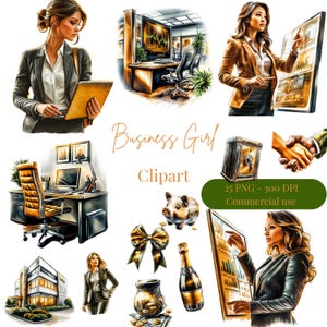 Clipart ragazza d'affari / Clipart ragazza dei soldi / Clipart finanze / Clipart donna d'affari / Grafica ragazza capo / Clipart donna capo / PNG scrivania
