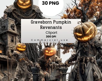 Graveborn Pumpkin Clipart, Spooky Creature and Pumpkins, Dark Fantasy PNG for Crafters, POD, Commercial Use, Digital Download