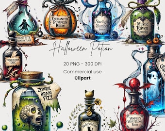 Halloween Potion Clipart | Dark Magical Bottle | Magical Potions | Witch Bottles | Fantasy Brew | Ghost Potion PNG | Digital Download