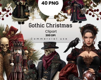 Gothic Christmas Clipart, Dark Holiday Png, Xmas Fantasy PNG for Crafters, POD, Commercial Use, Digital Download