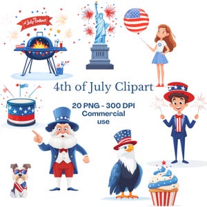 Pacote de Cliparts de 4 de Julho | Cliparts de Celebração | Imagens de 4 de Julho | PNG de 4 de Julho | Clipart do Dia da Independência | Uso Comercial