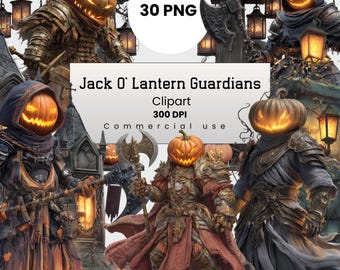 Jack O' Lantern Guardians, Pumpkin Clipart, Spooky Creature PNG for Crafters, POD, Commercial Use, Digital Download