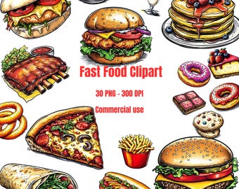 Fast Food Clipart | Hamburger Clipart | Fast Food Graphics | Fastfood Printables | Fast Food PNG | Sweets Clipart | Sandwich Clipart | Donut