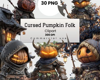 Cursed Pumpkin Clipart, Spooky Jack O' Lantern Guardians, Creature PNG (Digital Download)