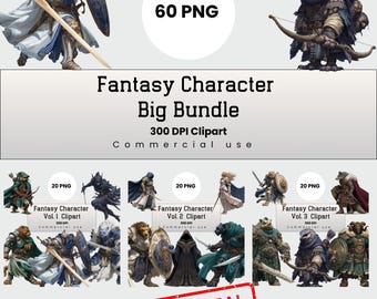 Fantasy Character Clipart Big Bundle, RPG Art, Mythical Creature, Fantasy Monster PNG for Crafters, POD, Commercial Use, Digital Download