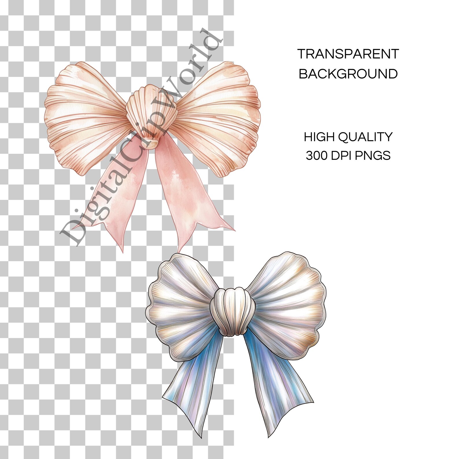 Seashell Bow PNG Bundle | Coastal Girly Ocean Print | Coastal Coquette ...