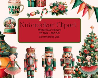 Nutcracker Clipart, Watercolor Classic Christmas, Painted Nutcracker, Holiday Stickers, Vintage Xmas PNG, Scrapbooking, Digital Download