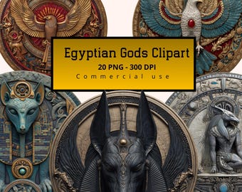 Egyptian Gods Clipart Bundle, Ancient Egypt Mythology, Scrapbook Journals and Mystical Art for POD, Commercial use, Digital Download