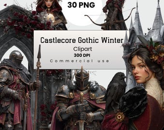 Castlecore Gothic Winter Clipart, Medieval PNG, Dark Fantasy PNG for Crafters, POD, Commercial Use, Digital Download