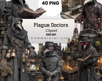 Plague Doctors Clipart, Gothic Horror Creature, Dark Fantasy PNG for Crafters, POD, Commercial Use, Digital Download