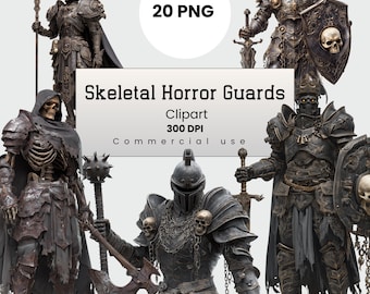 Skeleton Horror Guards, Gothic Skeletal Characters, Dark Fantasy Demon PNG for Crafters, POD, Commercial Use, Digital Download