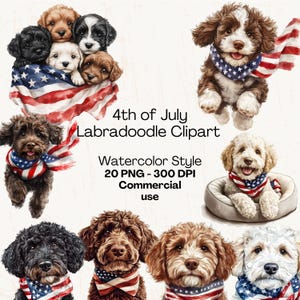Perros del 4 de julio / clipart de labradoodle / Labradoodle del 4 de julio / 4 de julio de moda / Amantes de los labradoodles / Perros de EE. UU. / Perros patrióticos