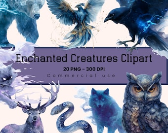 Enchanted Creatures Clipart, Magical Animals, Mystical Forest PNG, Scrapbook Graphics for POD, Digital Download