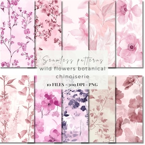 Naadloos chinoiseriepatroon | Frans toiletpatroon | Roze chinoiseriekunst | Digitaal toiletpapier | Chinoiserie bloemen | DIY-uitnodigingsrand