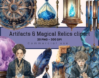 Magical Artifact Clipart, Magic Relics png, Watercolor Mystic Clipart. Fantasy bundle for Crafts & DIY Projects, Digital Download