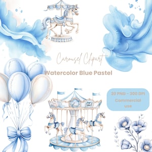 Clipart carosello / Carosello acquerello / Carosello pony / Carino babyshower PNG / Clipart vivaio boho / Clipart fiaba / Grafica per neonati