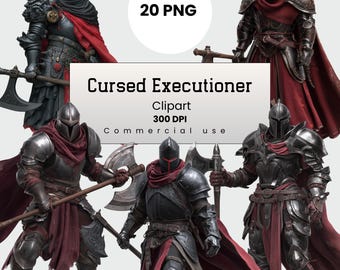 Cursed Executioner Clipart, Dark Fantasy PNG, Gothic Warrior, Commercial Use (Digital Download)