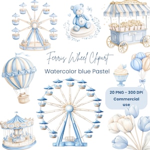 Clipart reuzenrad | Aquarel reuzenrad | Cadeau reuzenrad | reuzenrad, png PNGEgg | Blauwe babyshower | Afbeeldingen babyjongen | Pastelcircus