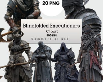 Blindfolded Executioner Clipart, Dark Fantasy Executioner, Gothic Warrior PNG for Crafters, POD, Commercial Use, Digital Download