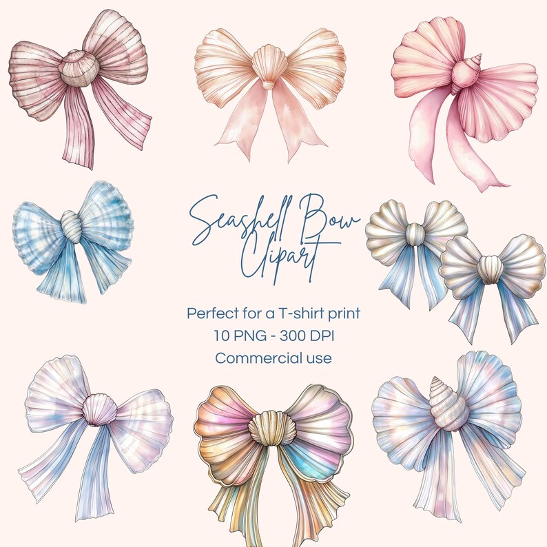 Seashell Bow PNG Bundle | Coastal Girly Ocean Print | Coastal Coquette ...