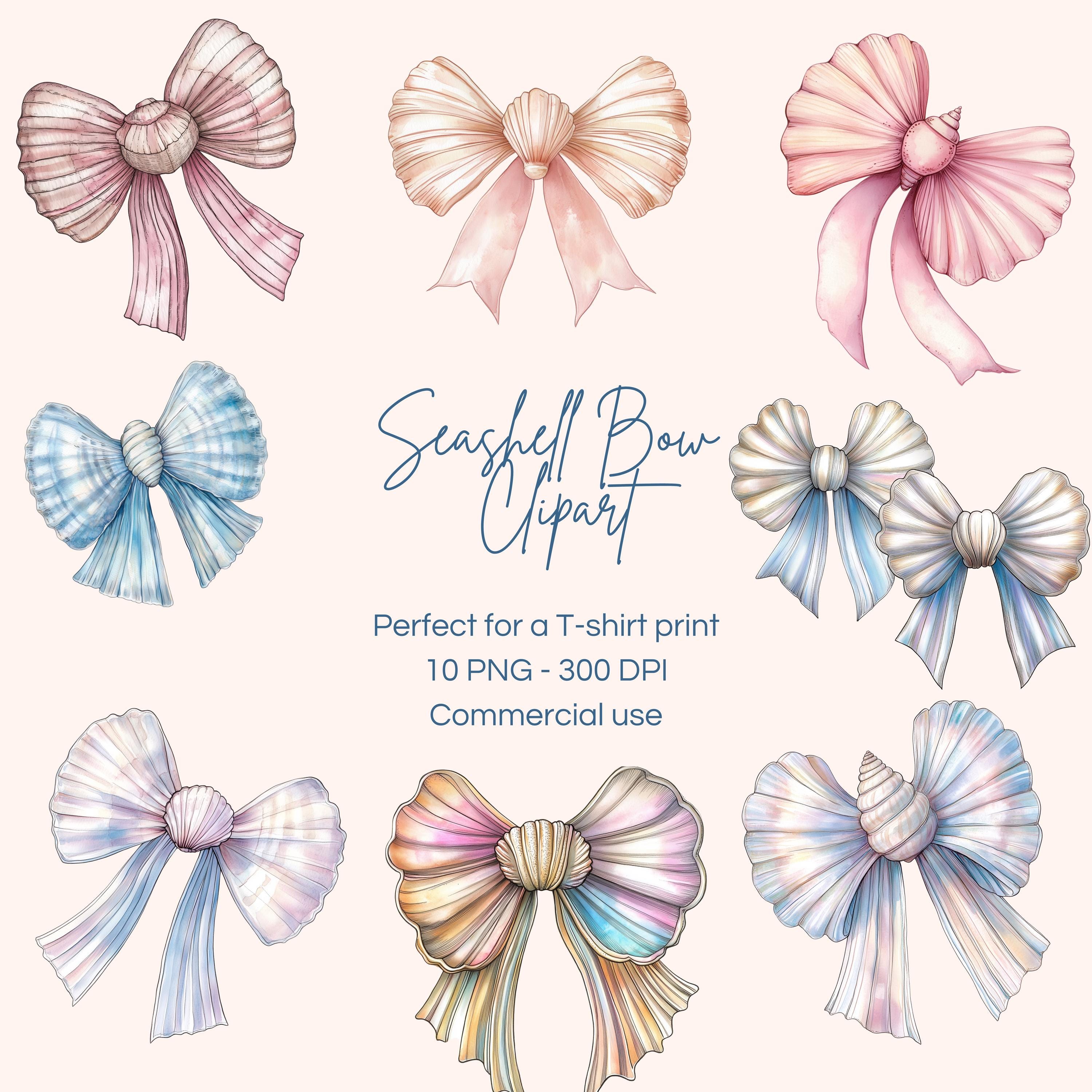 Seashell Bow PNG Bundle | Coastal Girly Ocean Print | Coastal Coquette ...