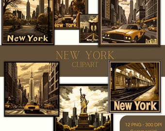 New York Clipart | NYC skyline clipart | Statue of Liberty Clipart | New York Wallpaper | City Street Clipart | New York Graphics | Stickers