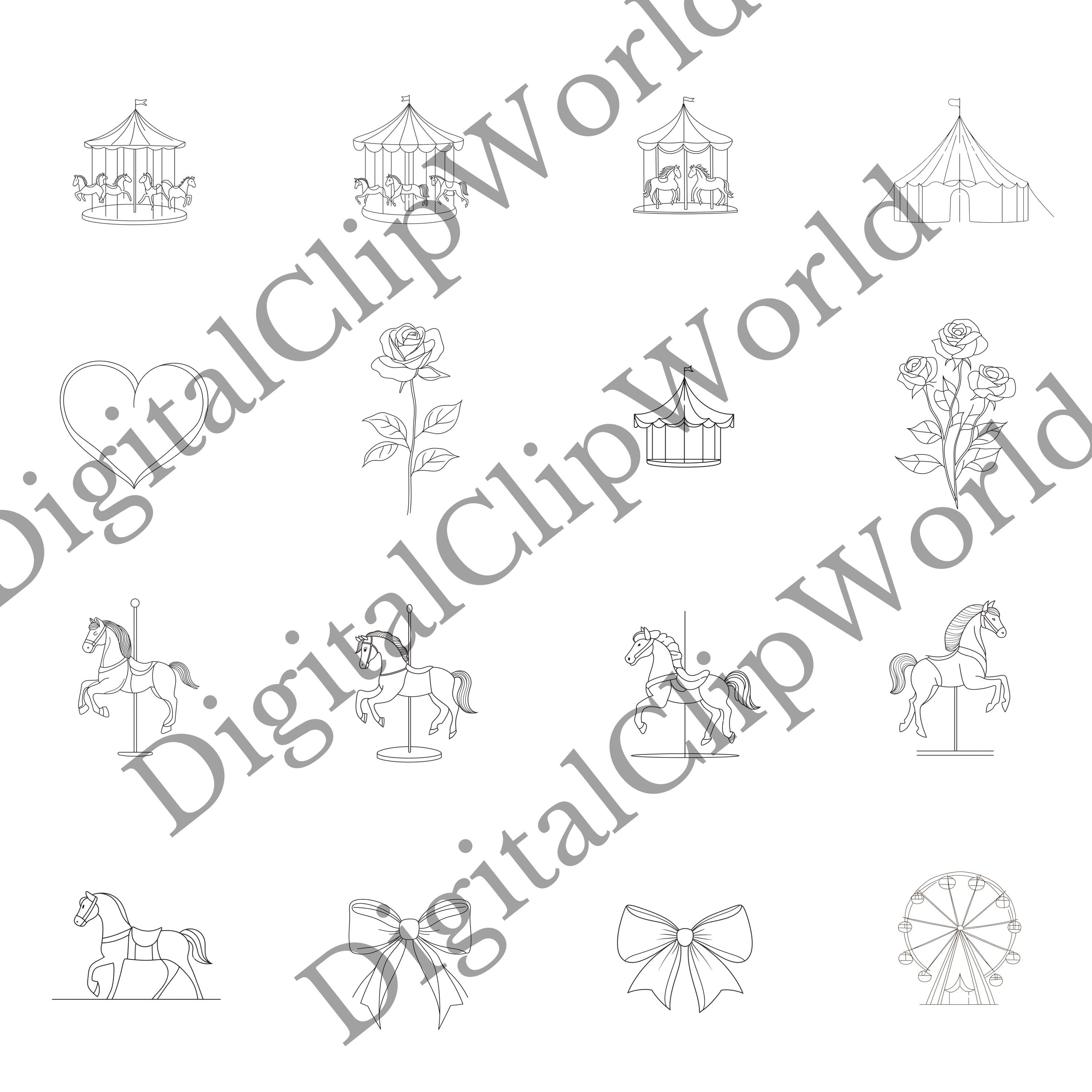 Carousel Line Art | Minimalistic Carousel | Carousel Clipart | Line Art ...