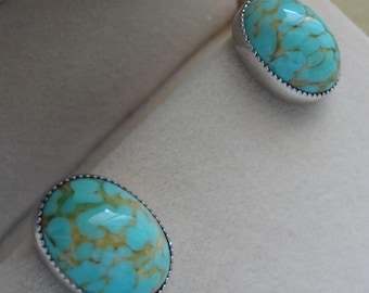 Orecchini AMCO in argento sterling con cabochon di turchese - Chiusura a vite - Nuovi senza cartellino